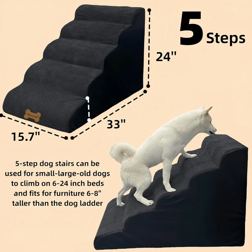 Dog Stairs & Pet Ramp for Small/Large Dogs to High Beds/Couches - 5 Steps 24-inc